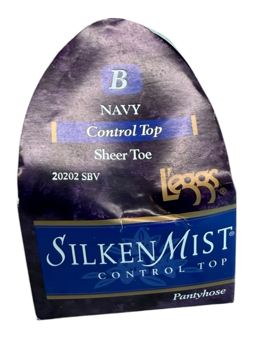 1996 L'eggs Silken Mist Control Top Pantyhose Navy Size B Sheer Toe 20202
